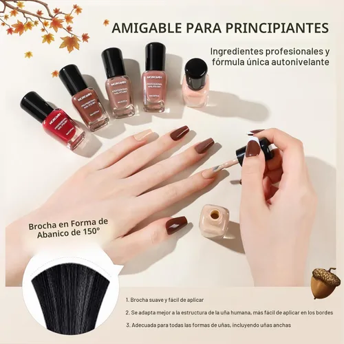 Vista 6 de Morovan Juego de Esmaltes de Uñas Marrones: Kit de Esmalte de Uñas Nude Chocolate Oscuro de Invierno Secado Rápido al Aire Regular Paquete