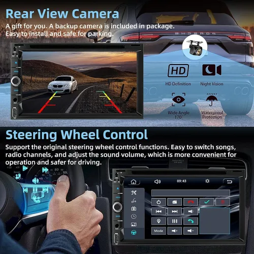 Vista 5 de Estéreo de coche de doble DIN con reproductor de CD/DVD - CarPlay y Android Auto, audio para coche con Bluetooth, pantalla táctil HD de 7 pulgadas