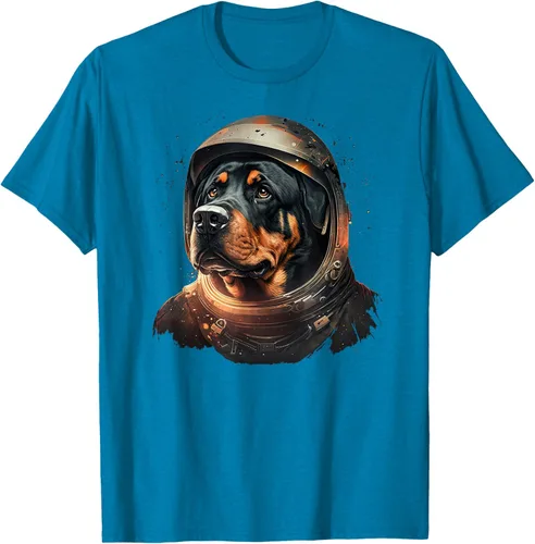 Vista 55 de Divertida camiseta Rottweiler con diseño de astronauta rottweiler en galaxia espacial, Negro