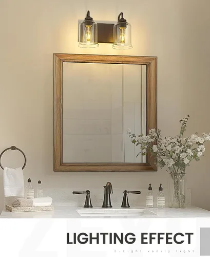 Vista 2 de zeyu Accesorios de Iluminación para Baño en Bronce Aceitado, Lámpara de Tocador de Baño de 2 Luces, Apliques de Pared Estilo Granja de 12.5 Pulgadas