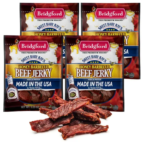 Vista 12 de Bridgford Sweet Baby Ray's Beef Jerky Honey BBQ de 3.25 onzas, paquete de 2 – Cecina alta en proteínas para impulso de energía del mediodía