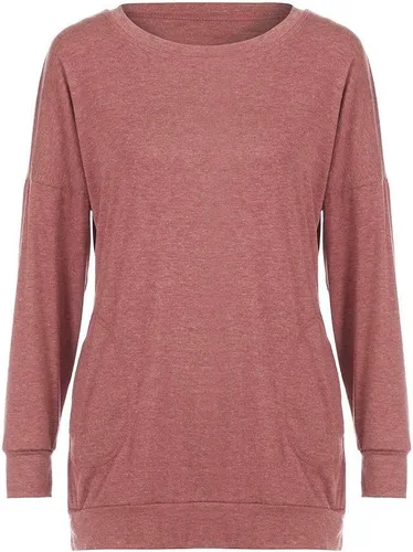 Vista 4 de Camisetas de otoño para mujer, estilo casual, ajuste holgado, cómodas, bonitas, sudaderas de manga larga con cuello redondo