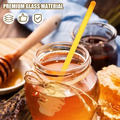 Vista 6 de Kichvoe Honey Dipper - Agitador de vidrio transparente de 5.35 pulgadas para jarabe de mermelada, té, leche, azúcar, frutas, herramienta