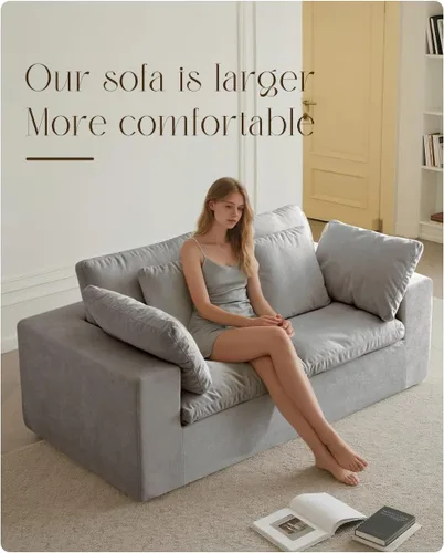 Vista 2 de Sofá modular de gran tamaño de 79 pulgadas, asiento profundo, sofás grandes y cómodos, cojín suave con relleno en forma de L, modular para sala