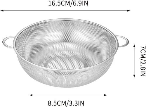 Vista 2 de Colador de acero inoxidable, colador de malla fina, colador de metal con asa, espaguetis, frutas, verduras, cesta coladora de alimentos de cocina