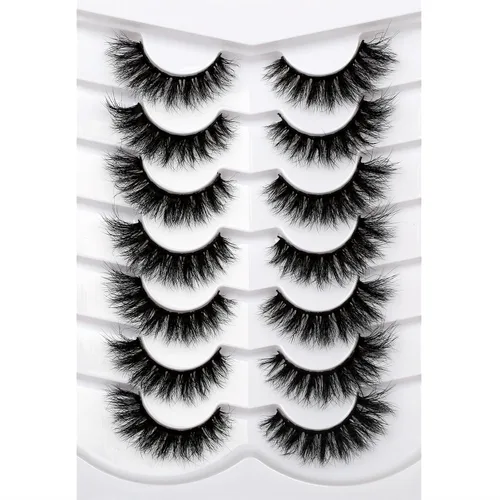 Vista 23 de Pooplunch - Pestañas postizas estilo ojo de gato, extensión de volumen 8D natural, finas, cortas, de visón sintético, tiras de pestañas postizas