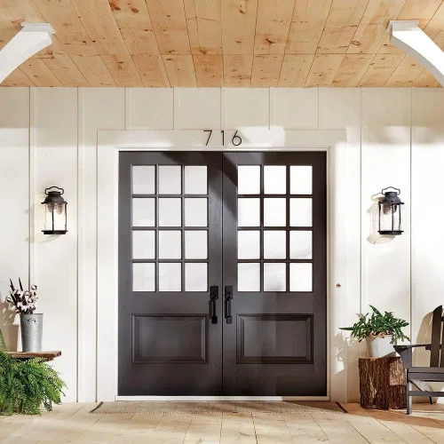 Vista 2 de Kichler Ashland Bay - Lámpara de pared para exteriores de 16 pulgadas, cristal acanalado transparente con semillas en zinc envejecido, grande