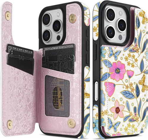 Vista 40 de NNH Funda tipo cartera compatible con iPhone Xs Max con bloqueo RFID, ranuras para tarjetas, folio de piel sintética, función atril, doble cierre