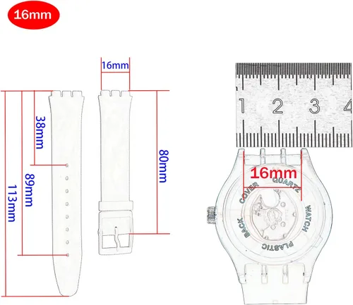 Vista 5 de Correa de reloj de goma ultrafina de 0.630 in para mujer, compatible con Swatch, correa de reloj de silicona de repuesto, impermeable, para mujer