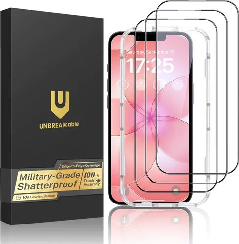 Vista 15 de UNBREAKcable Paquete de 3 protectores de pantalla para iPhone 15, vidrio templado doble a prueba de roturas [marco de instalación fácil]