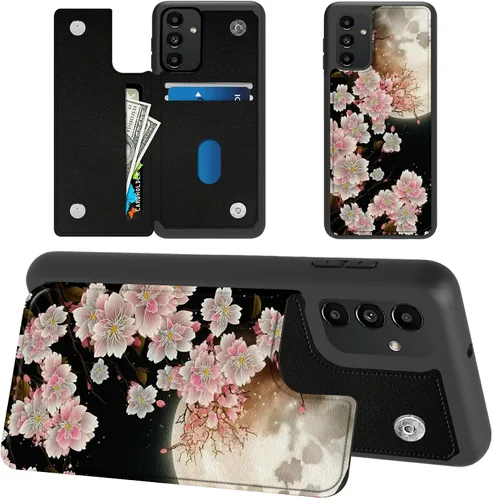Vista 8 de Funda tipo cartera para Samsung Galaxy A14 5G con tarjetero y bloqueo RFID, piel sintética suave, función atril, cierre magnético, funda delgada
