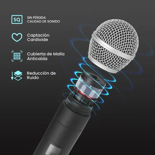 Vista 3 de Sistema de micrófono inalámbrico, micrófonos de mano inalámbricos de 4 x 50 canales, rango UHF de 200 pies, micrófonos con transmisión de señal