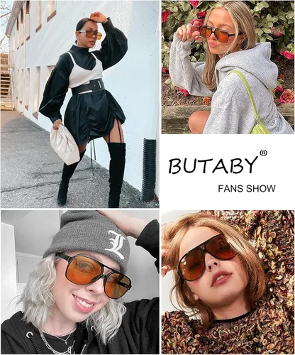 Vista 6 de BUTABY Gafas de sol estilo aviador vintage para mujeres y hombres, gafas retro de los años 70, lentes clásicos grandes con marco cuadrado