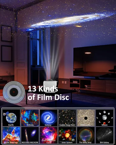Vista 2 de Proyector de planetario para dormitorio, proyector de estrellas 13 en 1, luz de galaxia, luz nocturna de techo, iluminación de estado de ánimo
