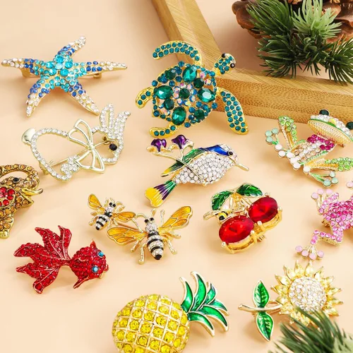 Vista 4 de 12 broches a granel para mujer, con diamantes de imitación, forma de animal, broche de flores para mujer, moda