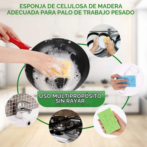 Vista 5 de Esponjas de cocina de celulosa comprimida, paquete de 12 unidades, biodegradables y coloridas, no rayan, para limpiar platos, divertida esponja