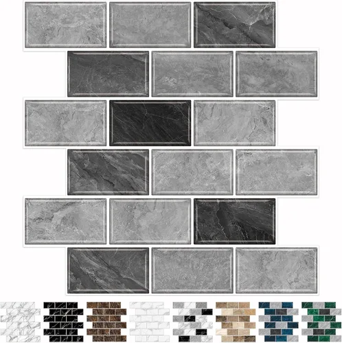 Vista 11 de URCOLOR 10 hojas de adhesivos para loseta en muro de cocina, azulejos autoadhesivos de 12 x 12 pulgadas estilo metro, para loseta en muro de cocina