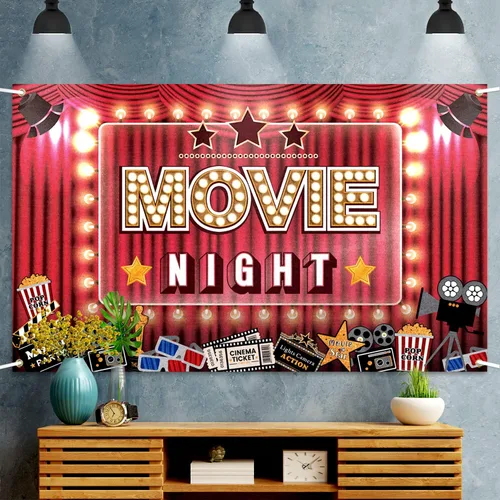 Vista 3 de Decoración de fiesta de Hollywood para la noche de cine, cartel grande para decoración de fiesta de cine y cámara, boleto de acción de película