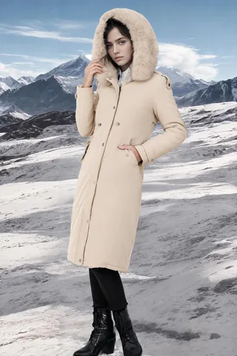 Vista 3 de RISISSIDA Women Winter Puffer Coat,Long Parka,Fur Trim Hood Beige