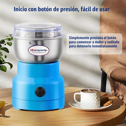 Vista 4 de Moongiantgo Molinillo de café eléctrico, mini molinillo de especias, molinillo rápido de 200 W, 10 segundos, molino de grano seco para especias Azul