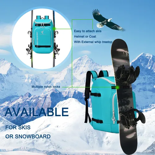 Vista 6 de Ski Boot Bag,50L Waterproof Skiing Boot Travel Backpack for Snowboard Boots, Ski Helmet, Goggles, Gloves, Skis, Snowboard & Accessories for