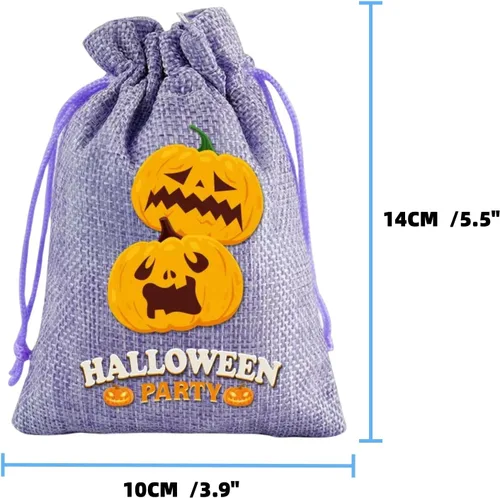 Vista 6 de HIPIHOM 24 bolsas de regalo con cordón de arpillera, bolsas de dulces para decoración de fiesta de Halloween
