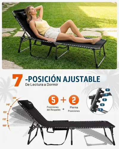Vista 8 de KingCamp Silla de salón de gran tamaño 440 libras, silla de bronceado acolchada, color negro