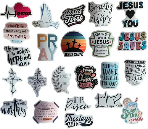 Vista 8 de Calcomanías cristianas, paquete de 100 unidades, calcomanías inspiradoras de fe con versículos de la Biblia, vinilo impermeable para botellas
