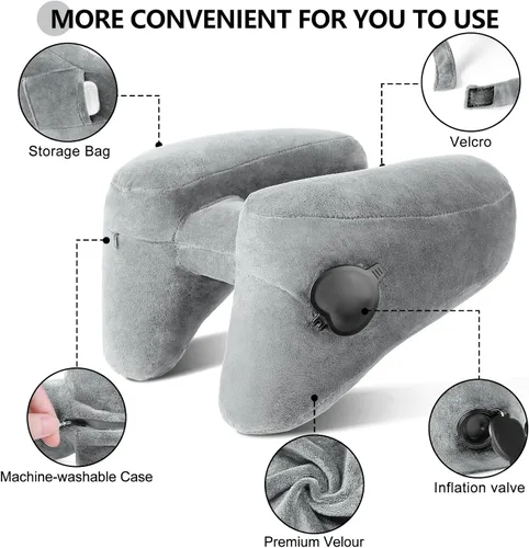 Vista 3 de Sunany Almohada de cuello para viaje, almohada inflable de avión que soporta cómodamente la cabeza, el cuello y la barbilla, almohada de viaje