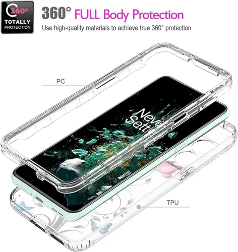 Vista 3 de Funda para OnePlus 10T/OnePlus Ace Pro CPH2415 con protector de pantalla de vidrio templado, cuerpo completo transparente con protección de diseño