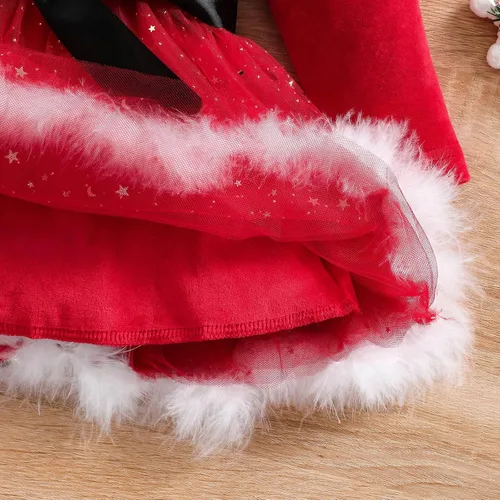 Vista 4 de Conjunto de diademas de vestido de princesa de forro polar de Navidad para niñas pequeñas, trajes de otoño para niñas pequeñas