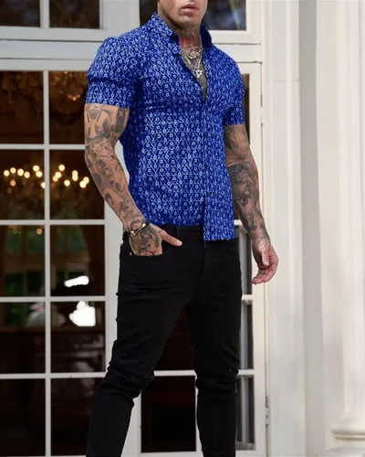 Vista 3 de Camisas de vestir cómodas y flexibles para hombre, de manga corta, atléticas, con botones