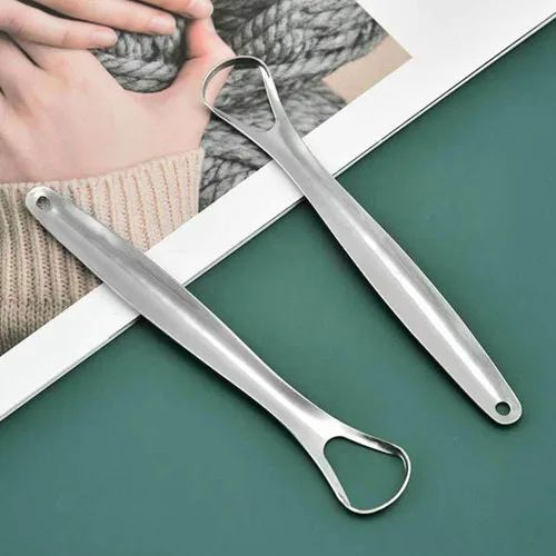 Vista 6 de Raspador de lengua de acero inoxidable, raspador de lengua de metal para adultos, cepillo de lengua reutilizable y ecológico, limpiador de lengua