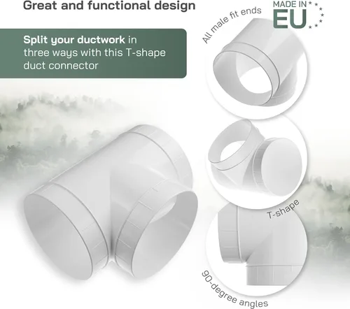 Vista 3 de Vent Systems Conector de conducto de 4 pulgadas, adaptador de manguera de 3 vías/divisor para manguera, conector de tubería redonda en forma de T