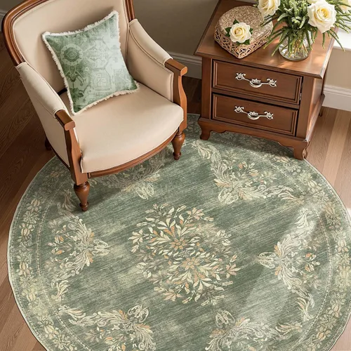 Vista 180 de jinchan Fiora - Alfombra lavable de área pequeña, alfombra de entrada floral de medio círculo de 2 x 3, tapete de media luna de pelo bajo, suave