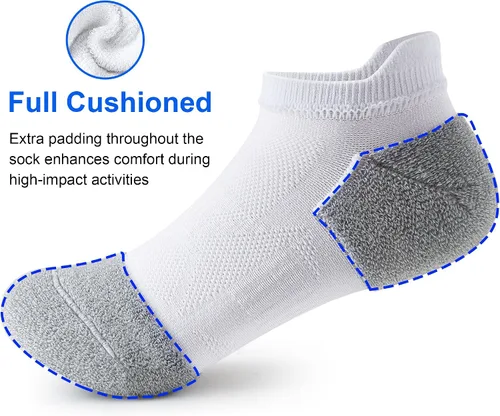 Vista 3 de Calcetines tobilleros para mujer, atléticos, de corte bajo, de compresión, acolchados, 5 pares