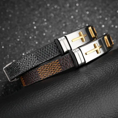 Vista 3 de StarLight Pulseras religiosas de cruz para hombre, acero inoxidable y cuero de silicona, para adolescentes, niños y hombres, Cuero de silicona,
