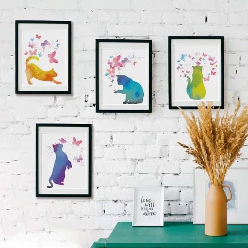 Vista 5 de Póster artístico de pared de acuarela con diseño de mariposas coloridas, regalos para amantes de los gatos, pintura para habitación de niñas, póster