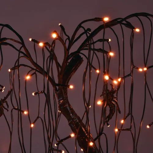 Vista 5 de Luz de bonsái de sauce iluminada de 24 pulgadas para Halloween, 80 luces LED naranjas, lámpara de mesa, árbol artificial, decoración de escritorio