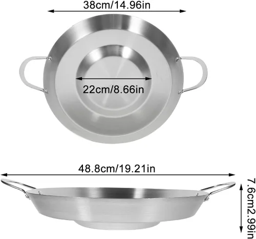 Vista 2 de Hemoton Sartén mexicana cóncava de acero inoxidable de 19.7 pulgadas para freír y freír compatible con cocinas de gas y de inducción