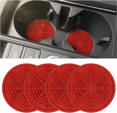Vista 9 de BESULEN Portavasos para Automóvil, Paquete de 4 Alfombrillas Antideslizantes de PVC con Telaraña para Bebidas, Inserto Universal de 2.75 Pulgadas