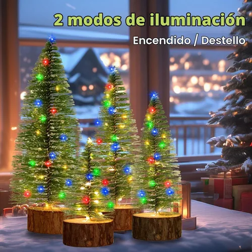 Vista 2 de 4 mini árboles de Navidad con luces, 4 tamaños de árboles de Navidad artificiales Battery Powered Bottle Brush Christmas Trees with 2 Modes Timer