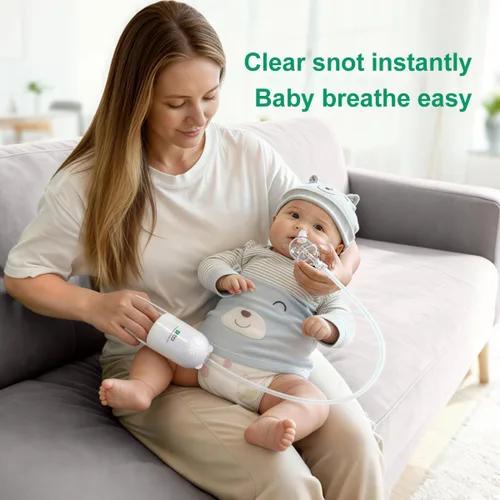 Vista 5 de Aspirador nasal para bebés para recién nacidos y niños pequeños – Succionador de nariz manual, puntas de silicona suave sin BPA, diseño