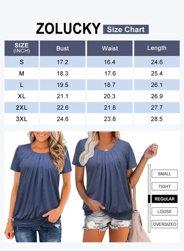 Vista 5 de ZOLUCKY Camiseta casual de manga corta para mujer, cuello redondo, ajuste holgado para verano