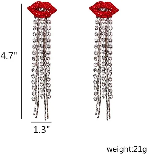 Vista 2 de QTMY Pendientes brillantes de diamantes rojos con borlas de diamantes de imitación para mujer