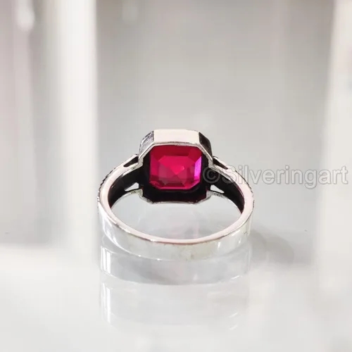 Vista 9 de Natural Ruby Ring, Ruby Mens Heavy Ring, July Birthstone, Oxidized, 925 Sterling Silver, Signet Ring, Christmas, Thanksgiving, Handmade, Statement
