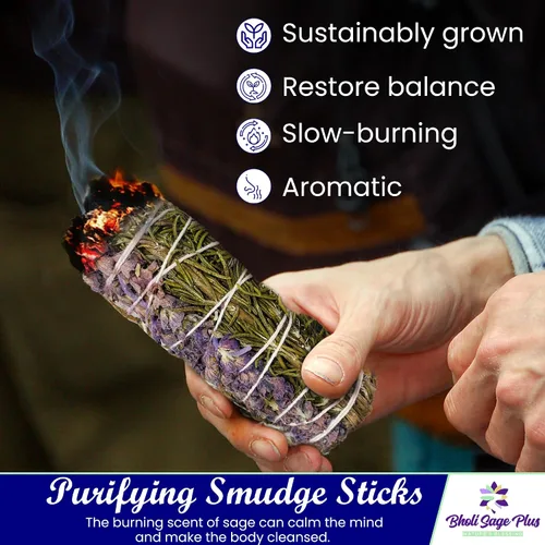 Vista 4 de Kit de manchas de salvia para la limpieza de energía negativa, hogar y creación de la energía de la felicidad, palitos de salvia con romero