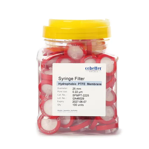 Vista 17 de Paquete de 100 Filtros de Jeringa PTFE para Laboratorio Filtros de Filtración Hidrofóbica Tamaño de Poro 0.22μm Diámetro 13mm No estéril Rojo