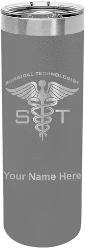 Vista 15 de LaserGram Vaso delgado aislado al vacío de 22 onzas, ST Surgical Technologist, grabado personalizado incluido (negro)