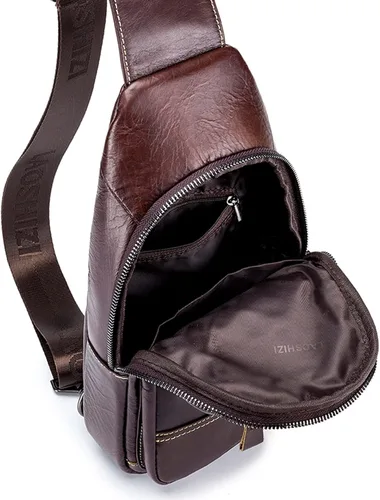 Vista 8 de Hebetag Bolso bandolera de cuero casual para hombres y mujeres para viajes al aire libre paquete de pecho
